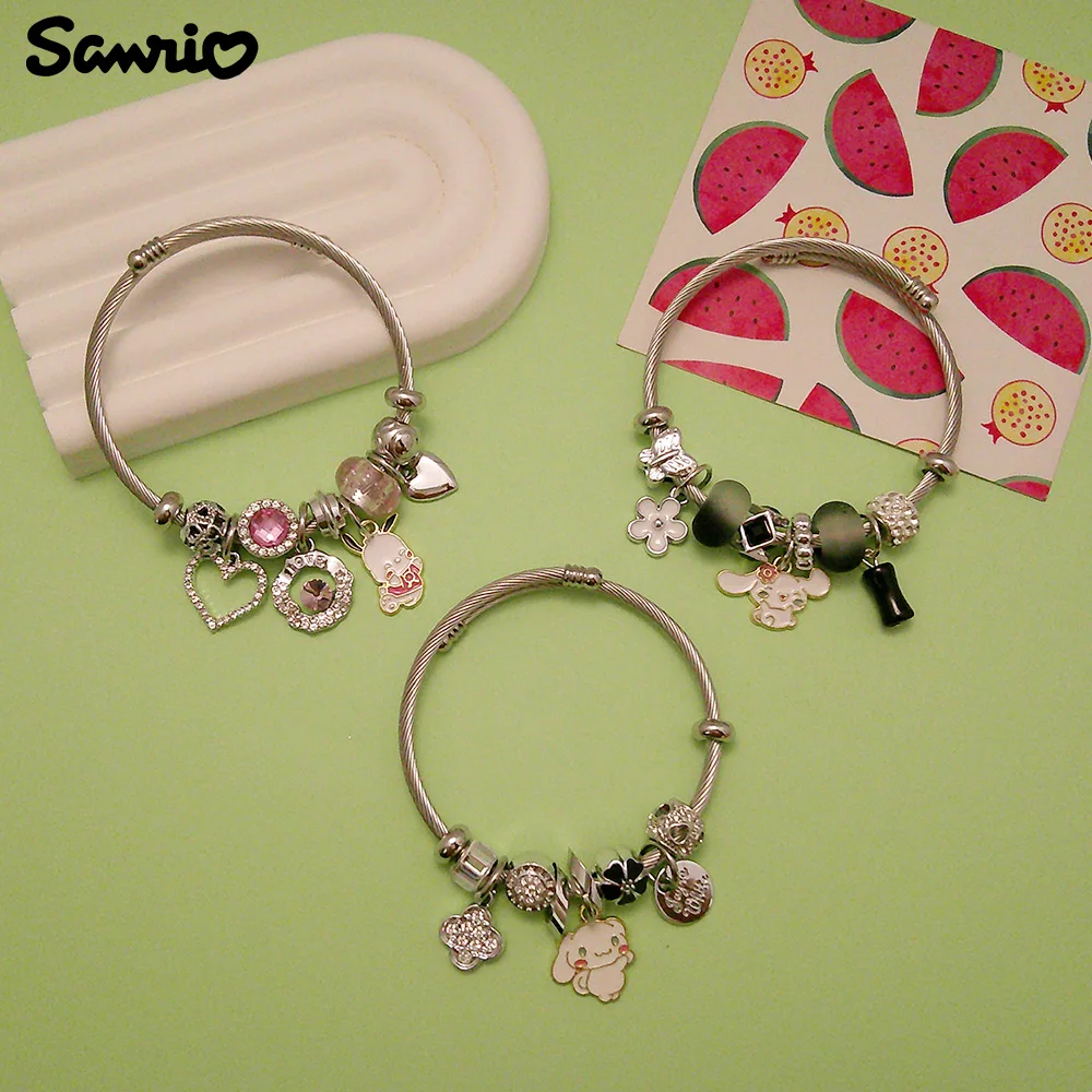 Anime Sanrio Cinnamoroll Pochacco Bracelet Cartoon Figure Metal Badge Pendant Bangle Kawaii DIY Jewelry Accessories Gifts