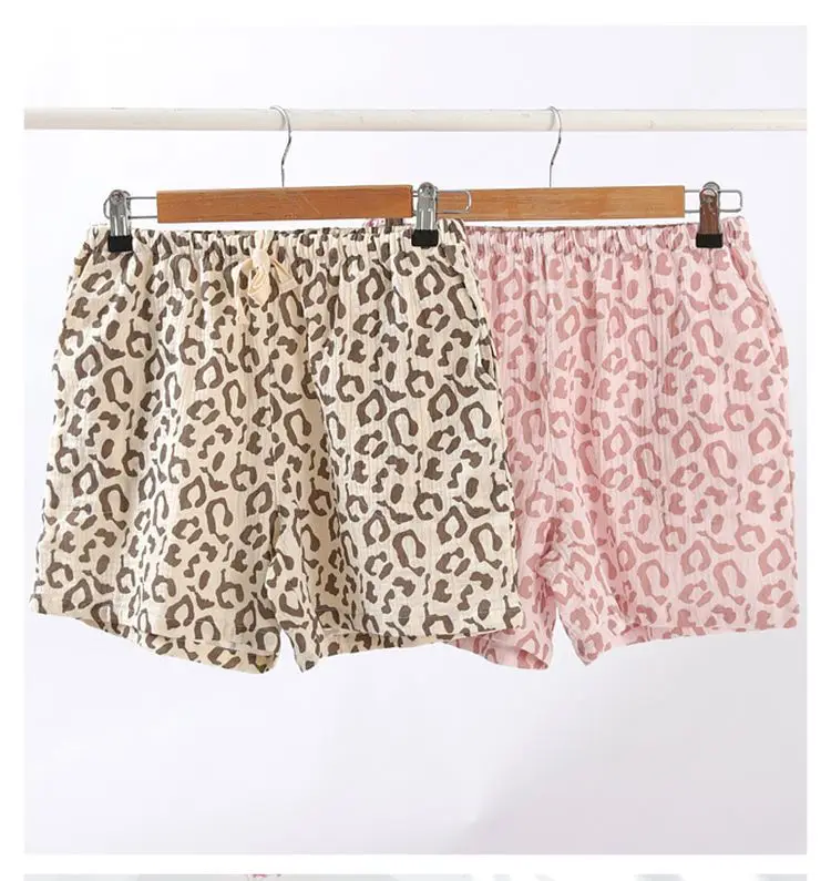 

Summer Double-layer Cotton Yarn Breathable Leopard Print Women's Sleeping Pants Loose Crepe Comfortable Home Shorts