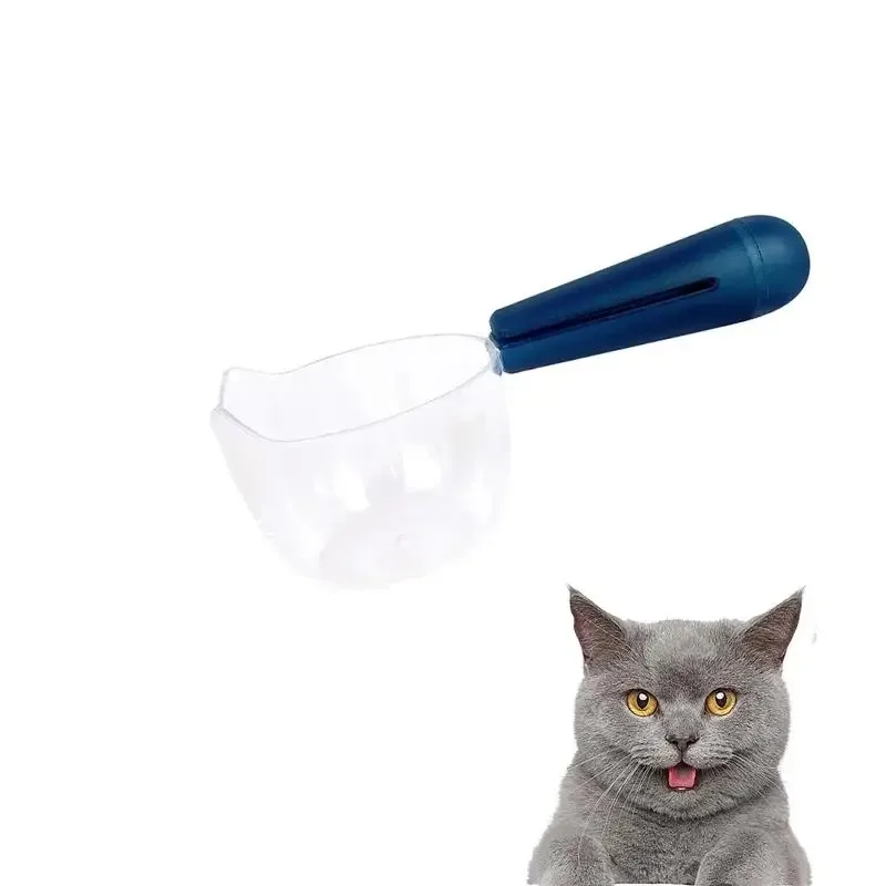 Scooper for Dog Food Cat-Ear Shape Food Scoopers Kitten Food Measuring Cups Clear Convenient Scoops Bag Sealing Clip for Dry