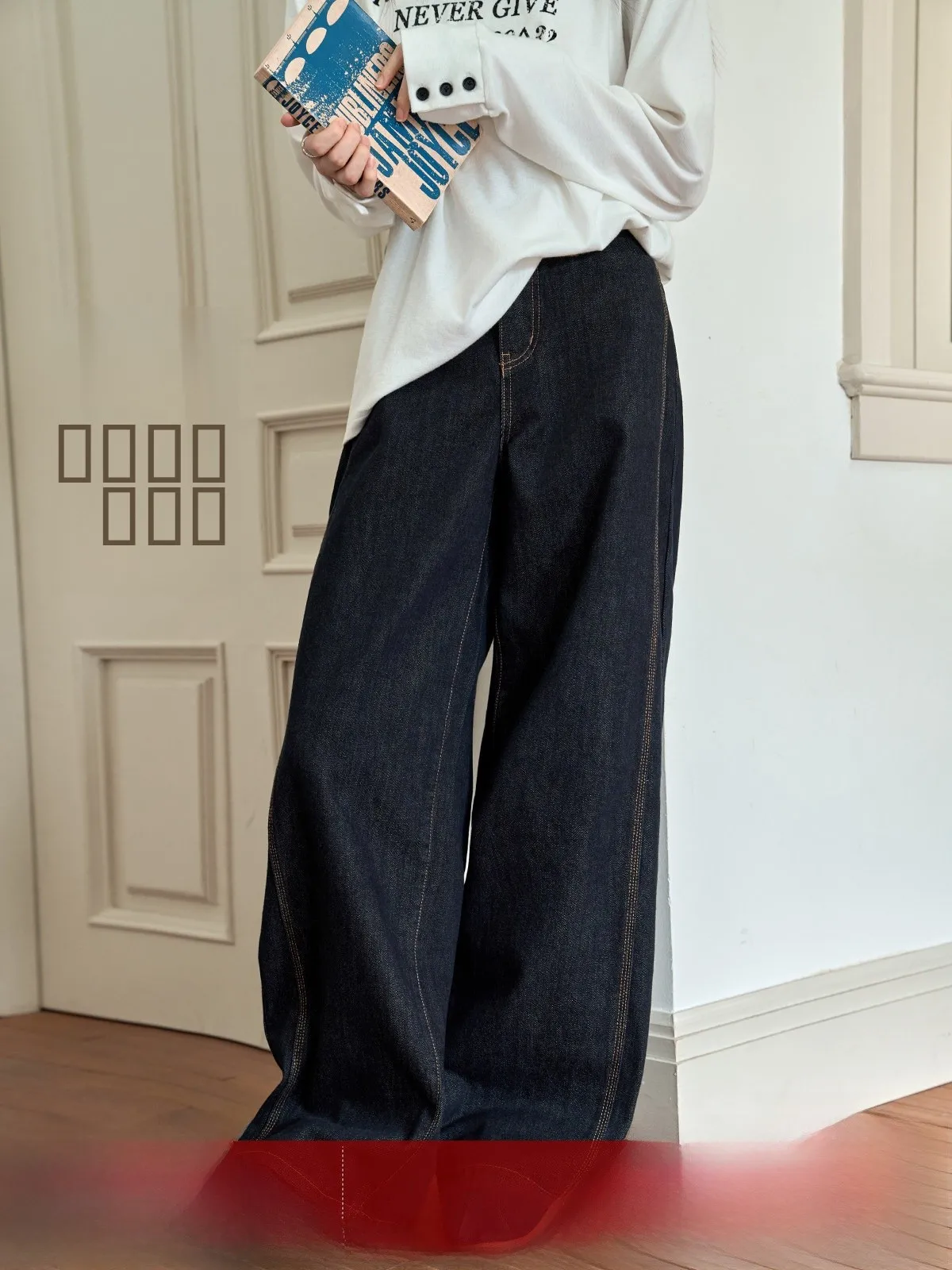 

Джинсы с высокой талией, широкими штанинами, прямого кроя, синие, ретро, женские, свободного кроя, стройнящие, осенне-зимние, новинка