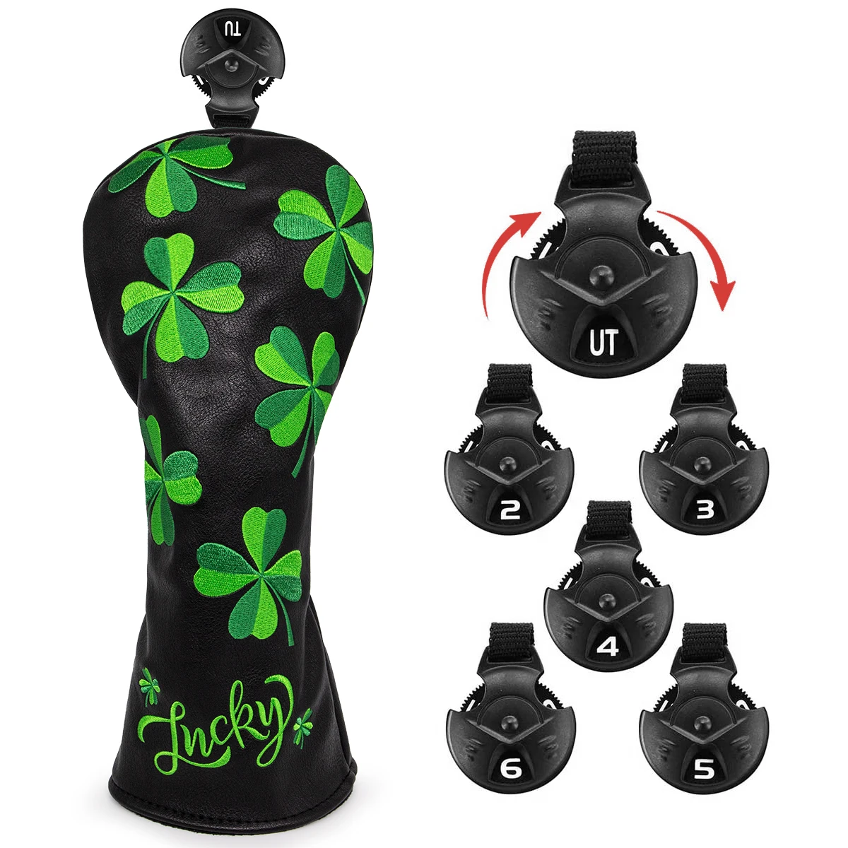 Golf Headcovers Cho Golf Driver Đầu Bao Thêu Cỏ Bốn Lá May Mắn Da Cao Cấp Lái Xe Fairway(FW) gỗ Lai (Út) Với Numbe