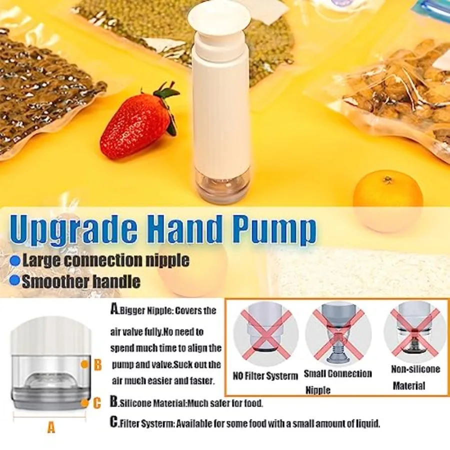 Hand Pump for Sous Vide Bags, Manual Handheld Vacuum Pump, Jar Vacuum Sealer for Wide and Regular Mouth Mason Jars