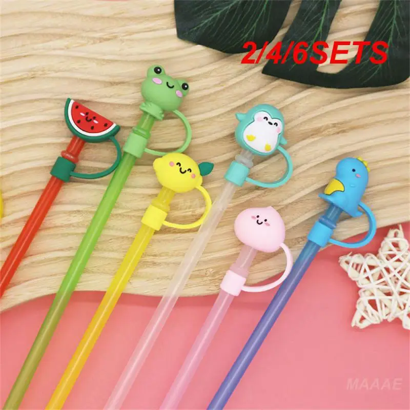 

2/4/6SETS Pvc Suction Pipe Sleeve Protection Cartoon Silicone Popular Lovely Essential Creative Straw Accessories Home Supplies