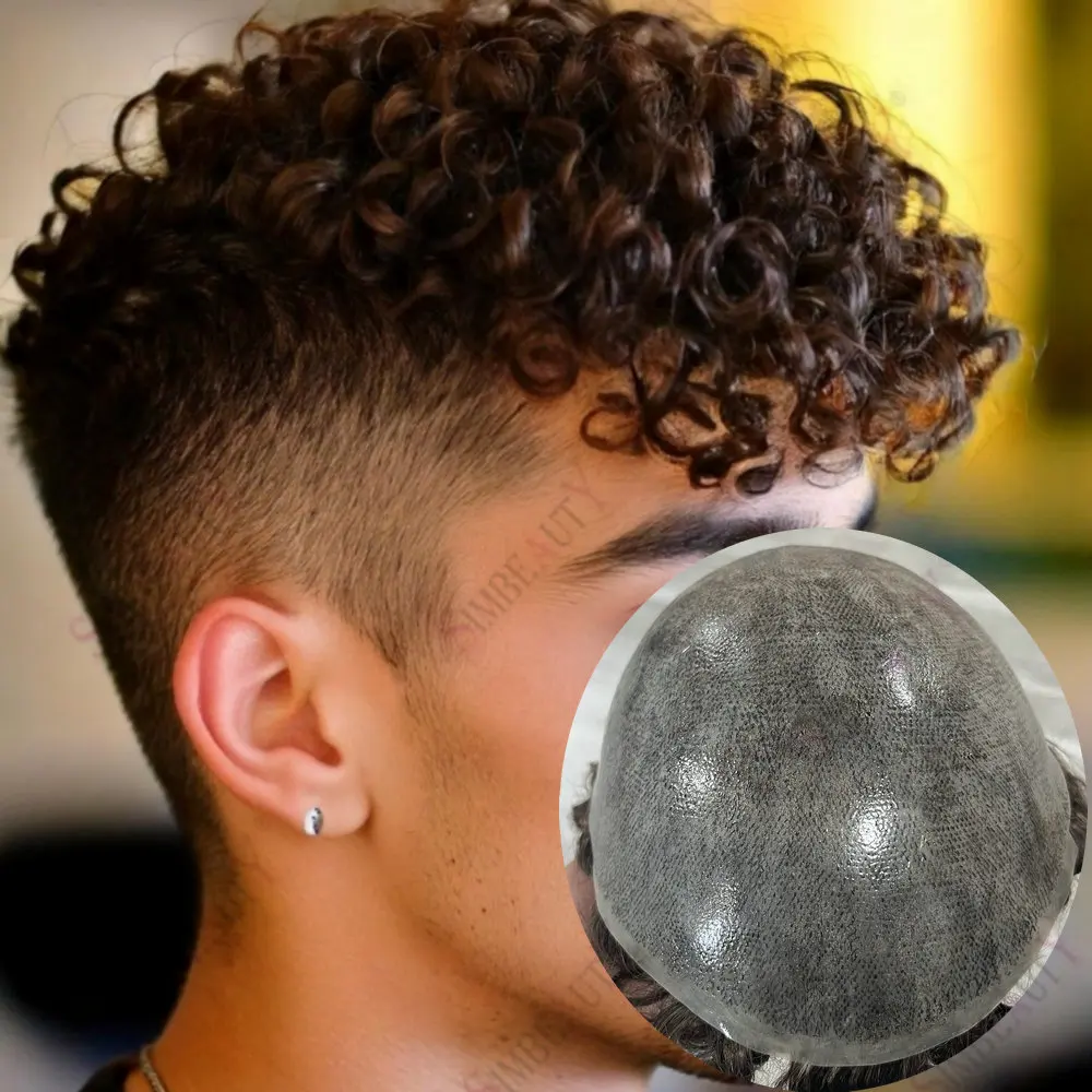 

Афро-мужчина, 15 мм, вьющиеся, прочные, толщина 0,1 мм, полная кожа, мужской парик, коричневый, серый, черный, настоящие человеческие волосы, натуральные волосы, мужские парики