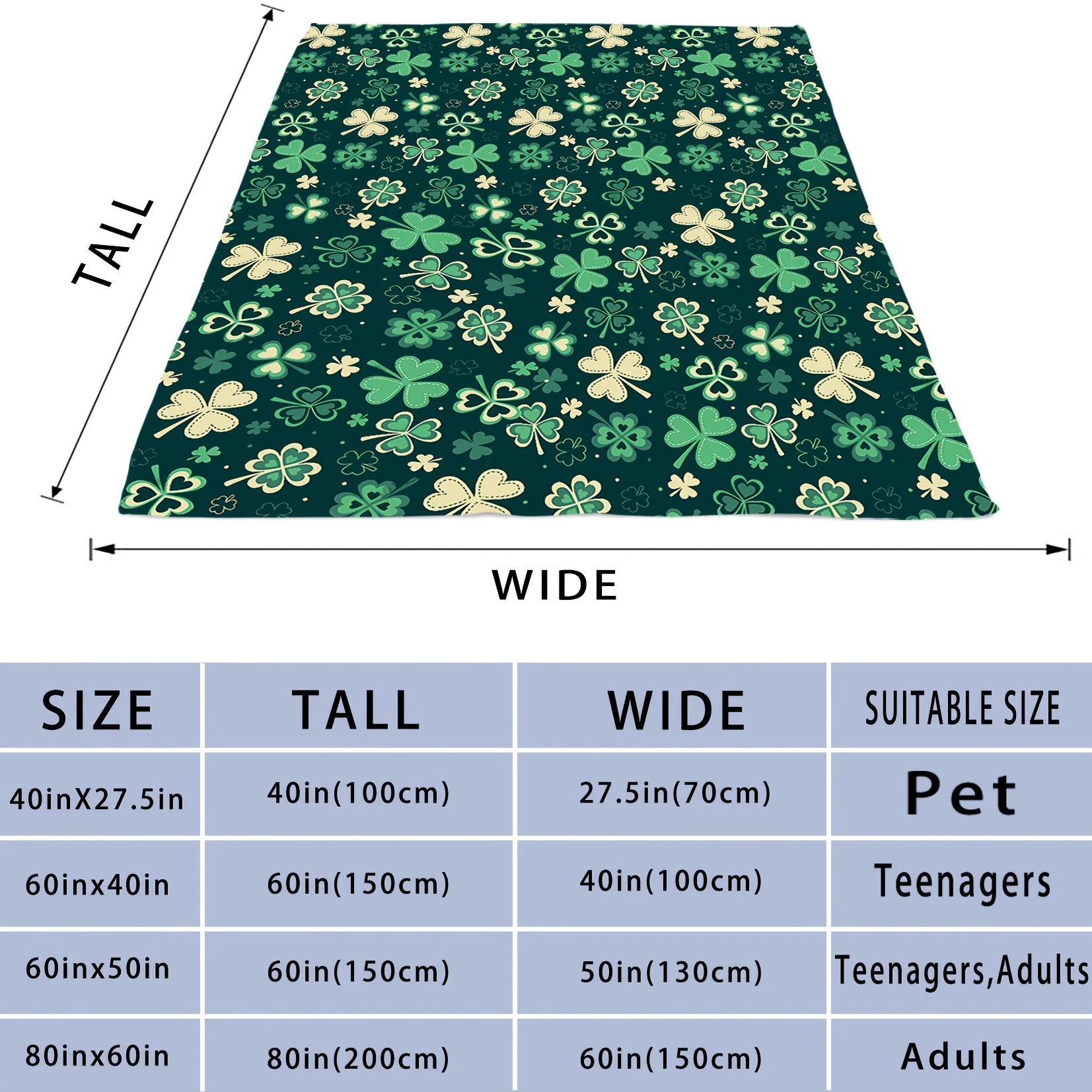 St Patrick Day Clover Blanket Throw Polyester Cozy Decorative Lap Throw Seamless Shamrock Pattern for Sofa Home Decor Gift