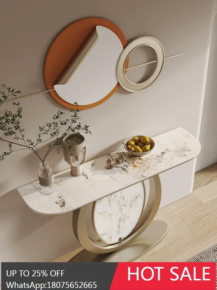 LY entrance against the wall light luxury table semi-circular rock slab entrance cabinet lobby end view platform