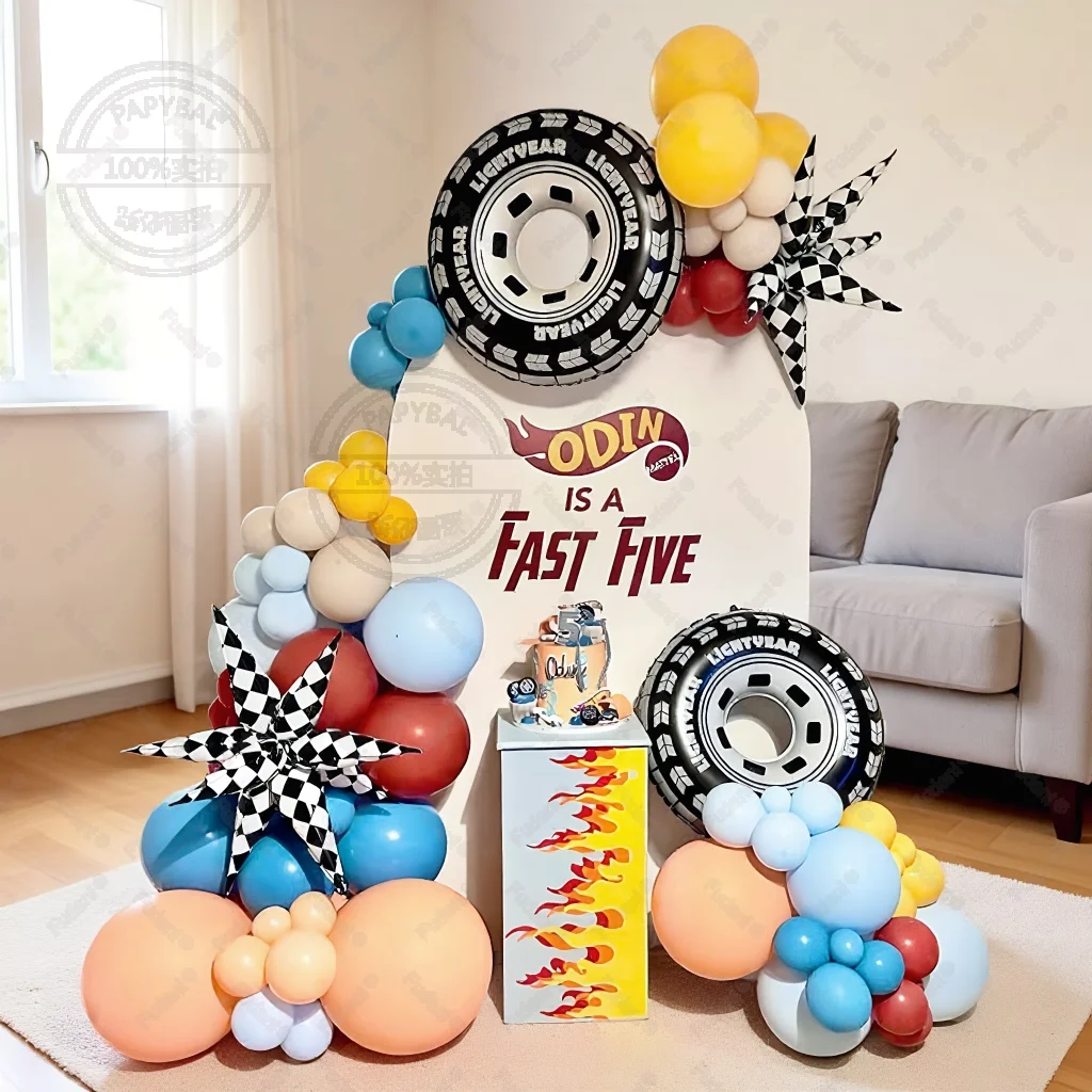 Racing Theme Balloons Arch Gar - Lighting Mcqueen Birthday Decor review and price