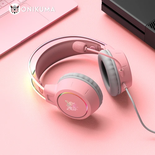 ONIKUMA-auriculares profesionales para videojuegos, audífonos duraderos estéreo Surround con micrófono RGB, color rosa, para PS5 Switch