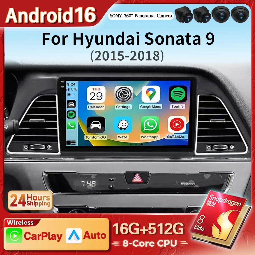 Android 16 Carplay Auto Car Radio Multimedia For Hyundai Sonata 7 LF 9 2014 2015 - 2017 Autoradio Stereo 2Din Snapdragon Player