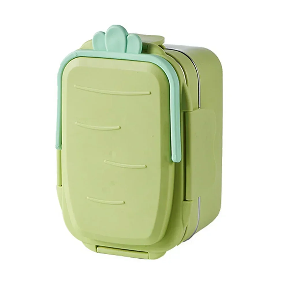 Stainless Steel Lunch Box In Radish Shape For Family Includes Carry Handle And Tableware For Easy Meal Transport