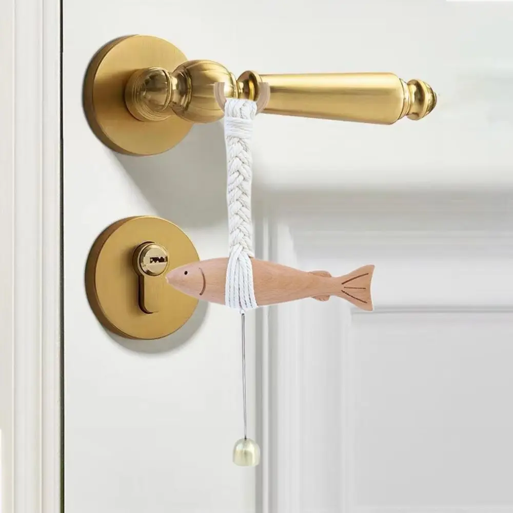 

Marine Beach Themed Wood Fish Sculpture With Bell Hand Carved Fish Wall Hanging Decor Handcrafted Rustic Fish Door Chimes