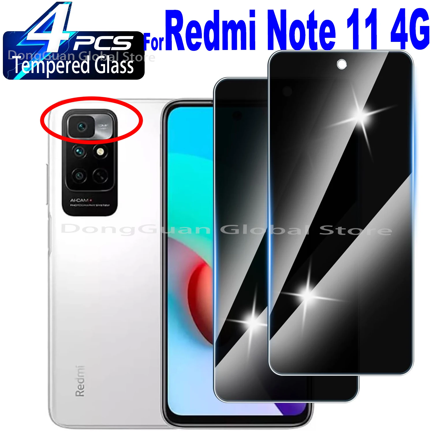 

For Xiaomi Redmi Note 11 4G 6.5 inch Anti Spy Tempered Glass Protector Privacy Screen Glass