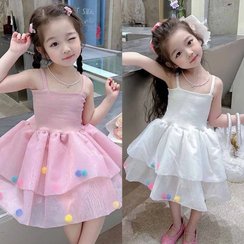 

Baby Suspender Dress Summer Costume for Girls Birthday Dance Party 2 3 4 5 6 7 8 Years Children's White Pink Princess Dresses