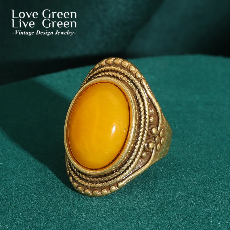 

Vintage Ring Jewelry Antique Yellow Natural Stone Oval Woman Gold Color Luxury Quality Designer Accessories Gift To Girlfriend