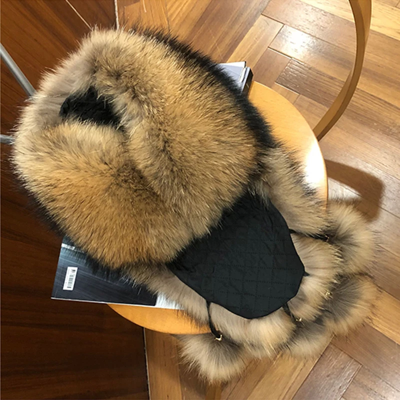 2022 winter new design real fur hat thick genuine raccoon fur hats luxury silver fox fur shawl cap