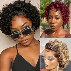 Short Curly Lace Front Human Hair Wig for Women Short Curly Pixie Wig Human Hair 13x1 Curly Human Hair Wigs for Black Women