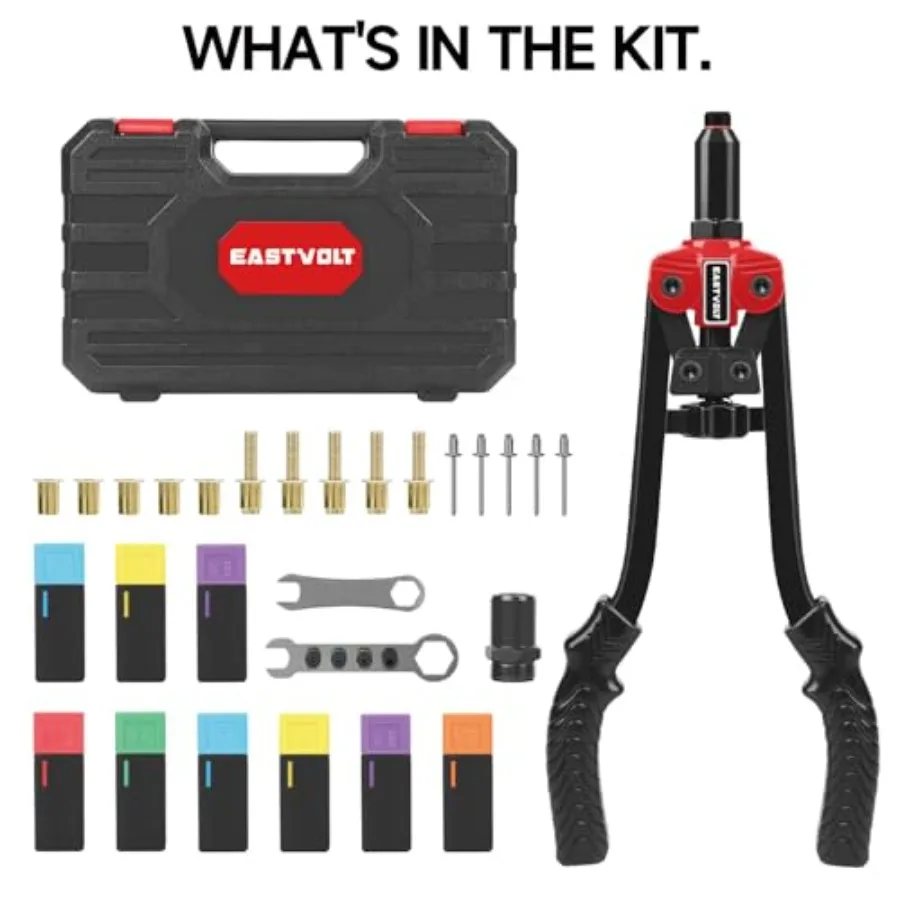 3 in 1 핸드 리벳 건 툴 키트, 자동차 및 금속 제작용 14인치 리벳너트 툴 포함, 6개의 미터법 맨드렐 M3 M4 M5 포함