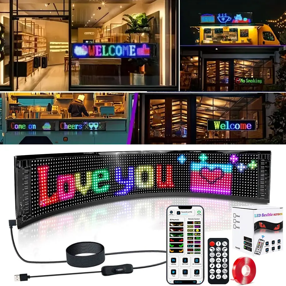 

Гибкая светодиодная панель RGB LED Matrix Pixel Panel с дистанционным управлением, Bluetooth, для рекламы на автомобилях и декоративного освещения, управление через приложение