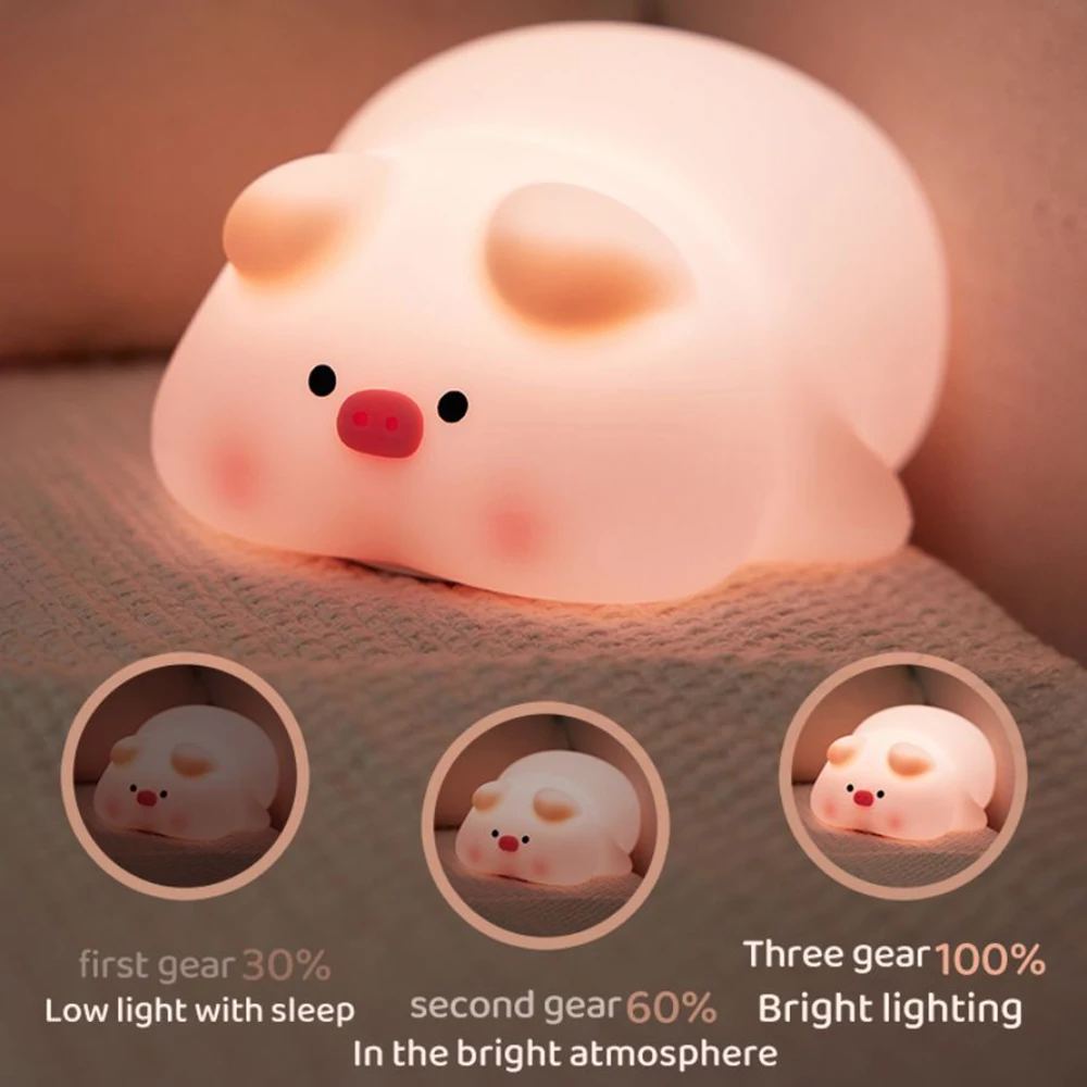 Hippo Silicone LED Night Light USB Rechargeable Touch Sleeping Light 3 Level Dimmable Nursey Night Lamp For Child Kids Toy Gift