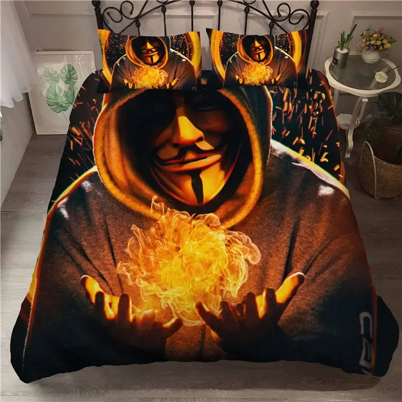 3D Printed Anonymus with Mask Bedding Set Boys Girls Twin Queen Size Duvet Cover Pillowcase Bed Kids Adult Home Textileextile