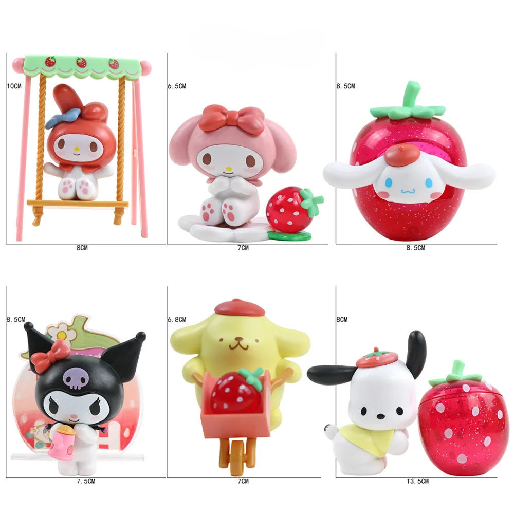 Sanrio Characters Strawberry Estate Series Blind Box Kuromi My Melody Cinnamoroll Character Model Pom Pom Purin Doll Gift Toy