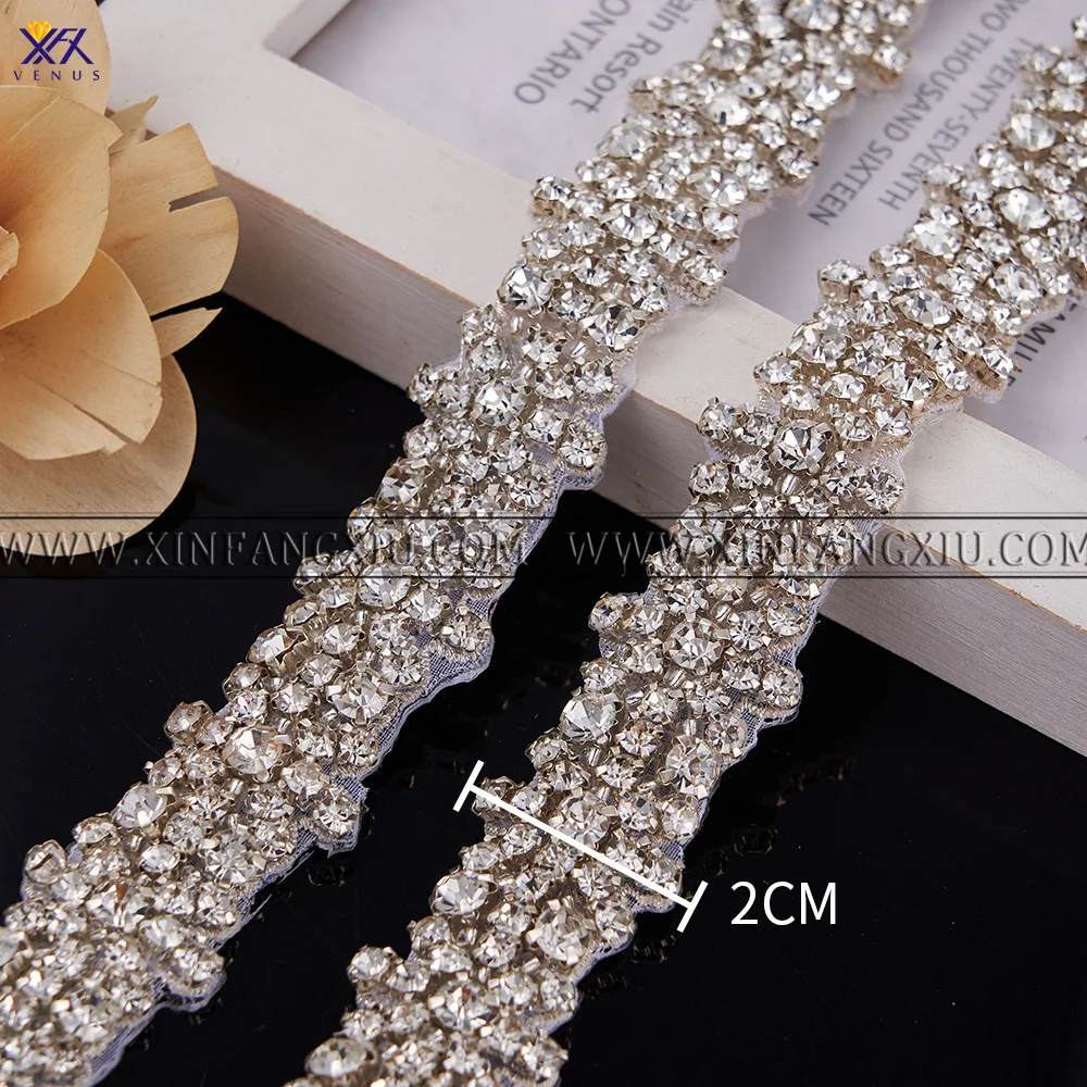 XFX VENUS 5 Yard Rhinestone Applique Handmade Crystal Wedding Bridal Belts with Ribbons for Bridal Dress Rhinestones for Crafts