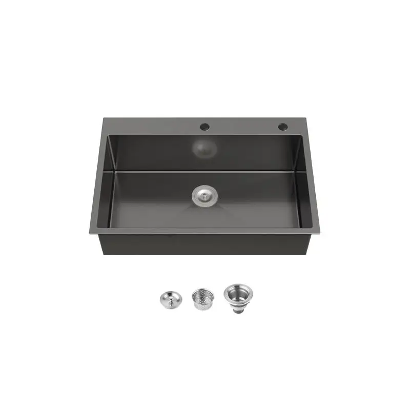 

33 x 22 дюйма Черная кухонная мойка ручной работы с одной чашей со стандартным сливом и крючком