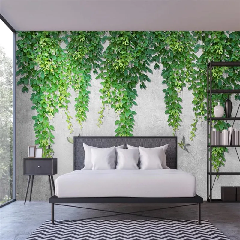 

Nordic Minimalist Green Vine Leaves Birds Background Wallpaper Mural for Cafe Living Room Bedroom 3D Wall Papers Home Decor