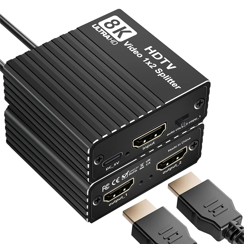 

A97I-Ultra HD 8K HDTV 1X2 Splitter 2.1 Support 8K 60Hz/4K 120Hz/1080P 240Hz With EDID For PS5 PC Laptop Conputer