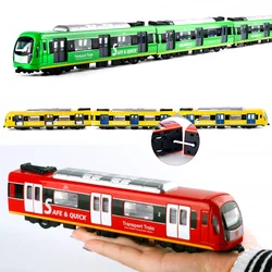 Tren de aleación de simulación grande para niños, modelo de tren de ciudad, Metal fundido a presión, sonido y luz del metro, coche extraíble, juguete para niños, regalo B071