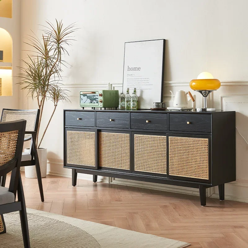 Nordic ash rattan sideboard, simple cabinet with drawers, four-door large storage cabinet for home living room