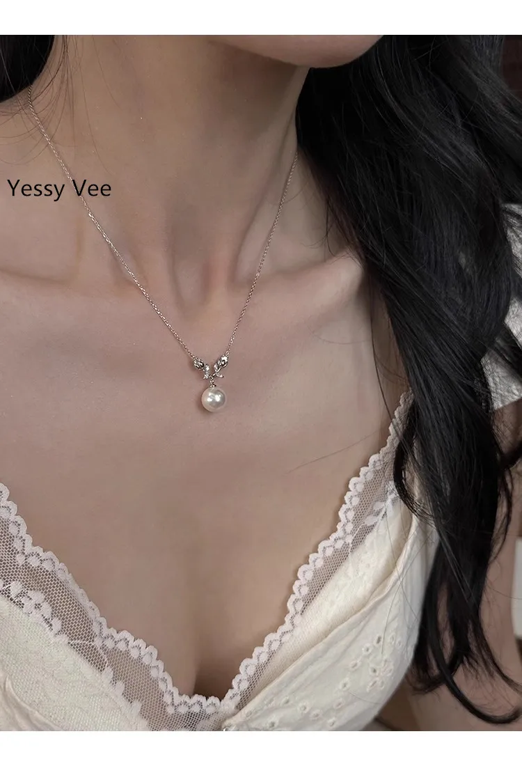 Yessy Vee Women 925 Silver Necklace Tulip Austrian Pearl Necklaces Luxury Female 2024 New Arrival