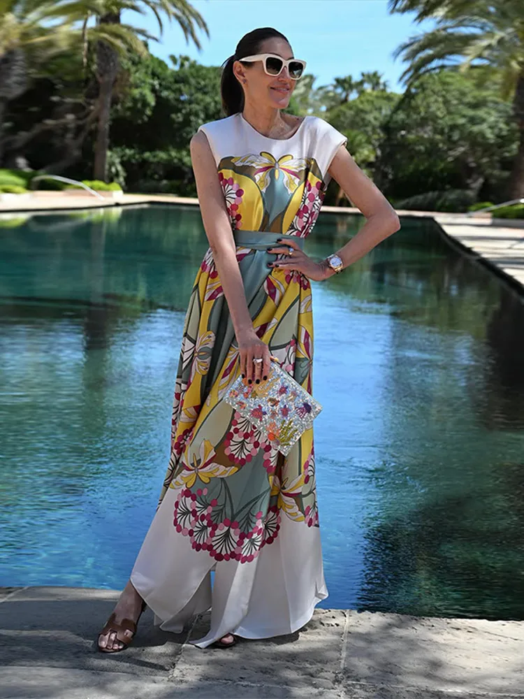 Damenkleid mit Schnürung und Paneelen, ärmellos, O-Ausschnitt, locker geschnitten, bodenlang, High Street Damenmode, lässiges Damenkleid, Sommer 2026
