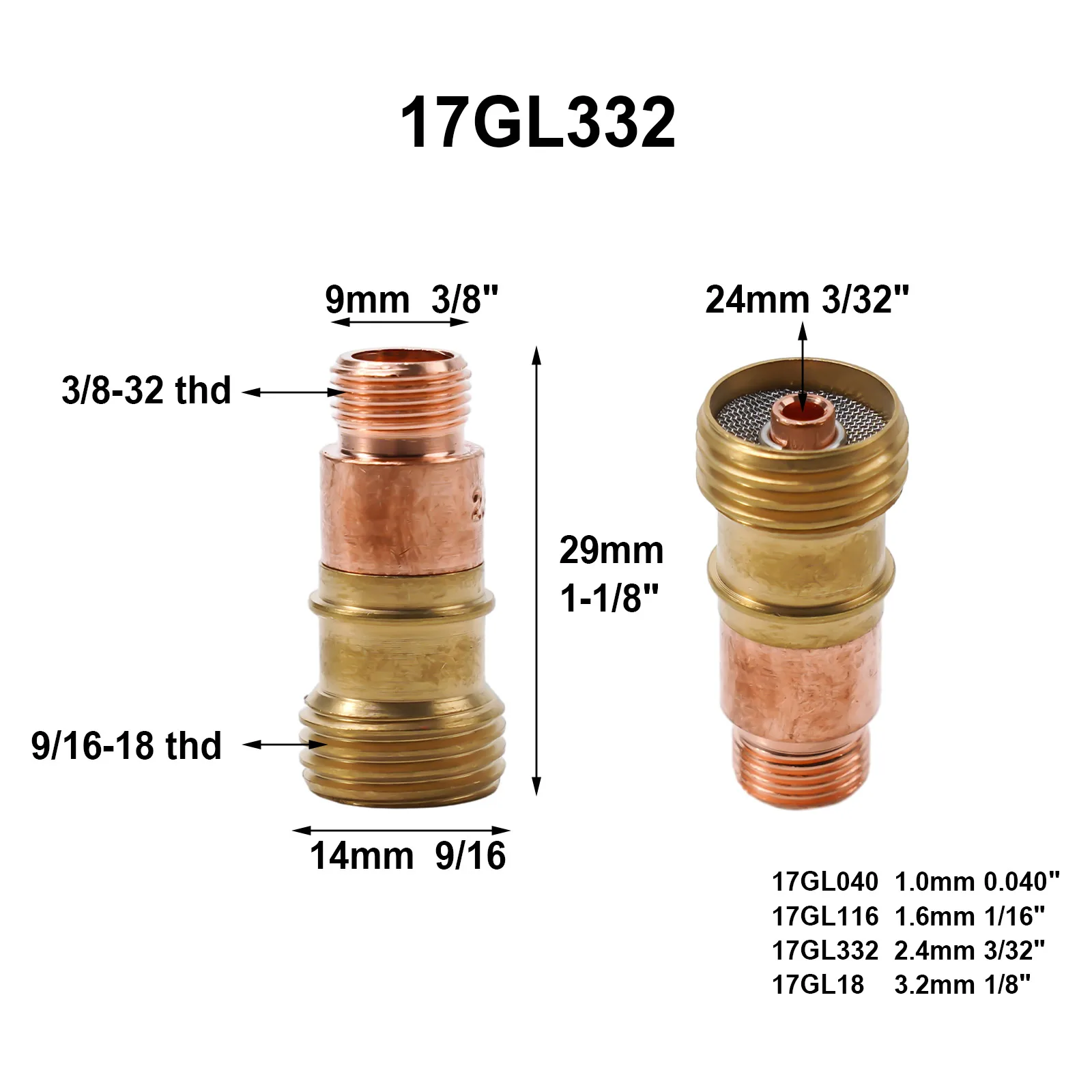 

High Quality Portable Welding Parts Gas Lens 17GL332 10N24S 3/32 &TIG Accessories DB SR WP 17 18 26 Metalworking