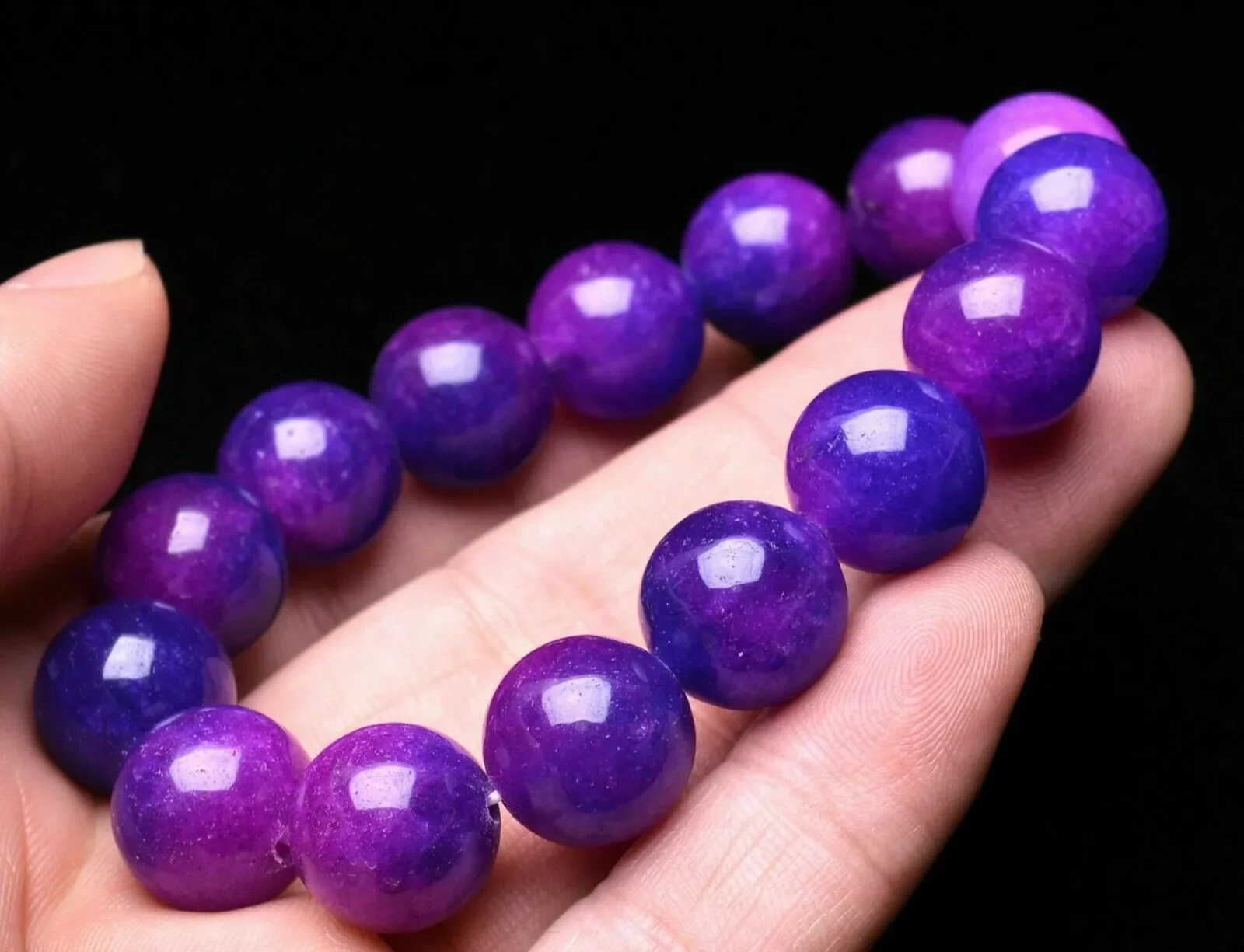 100% Natural 14mm Purple Sugilite Round Gemstone Beads Bracelet 7.5