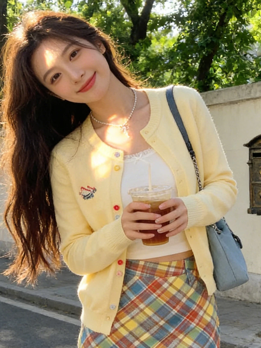 

Korean Style Dopaamine Color Button Yellow Knitted Open Cardigan Women's Autumn New round Neck Long Sleeve Unique Beautiful Top