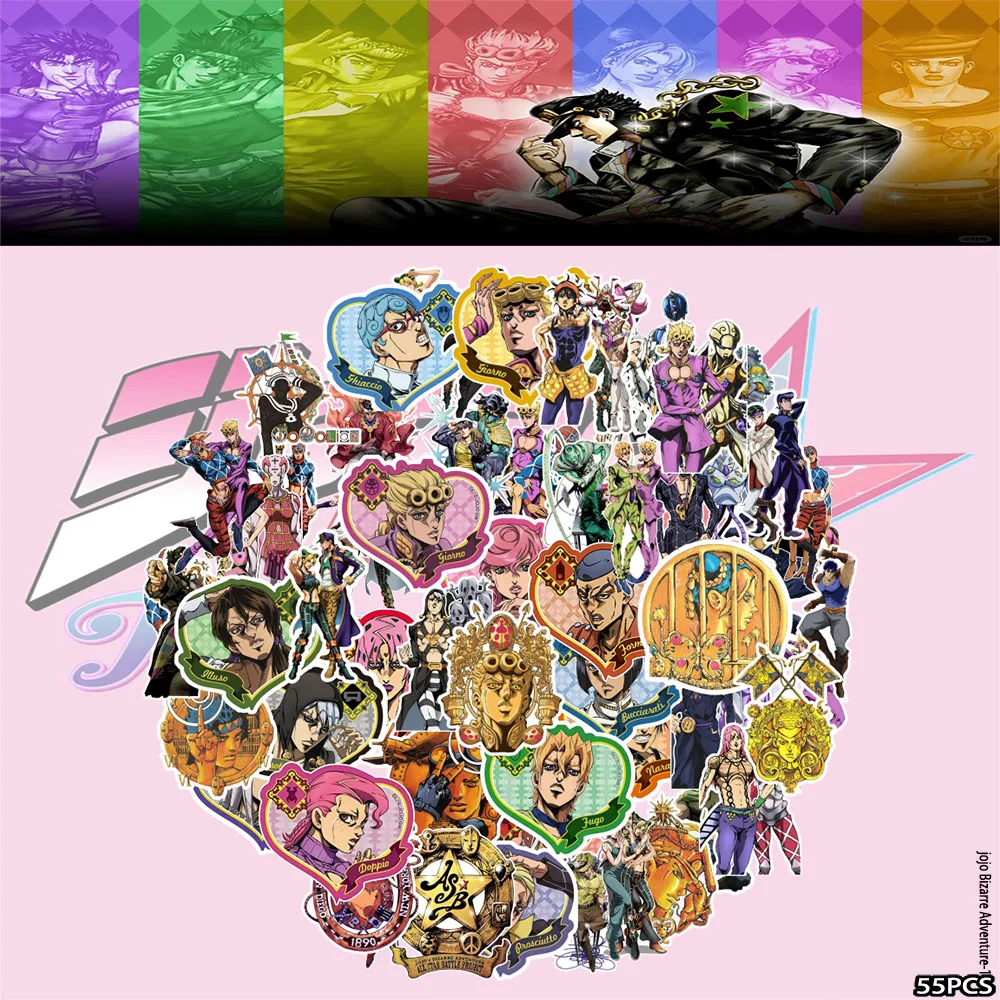 55PCS Jojo's Bizarre Adventure Cartoon Q Version Anime Peripheral Stickers Notebook Phone Case Decorative Stickers