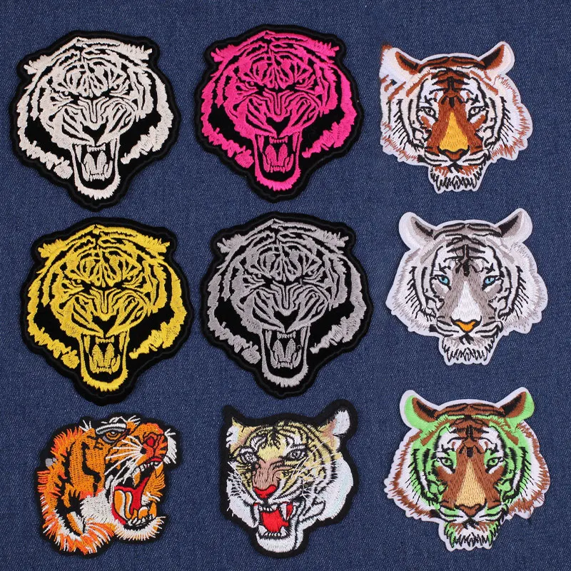 Clothing Thermoadhesive Patch Stickers Iron on Color Tiger Head Embroidery Patches on Clothes Appliques Diy Fusible Animal Patch