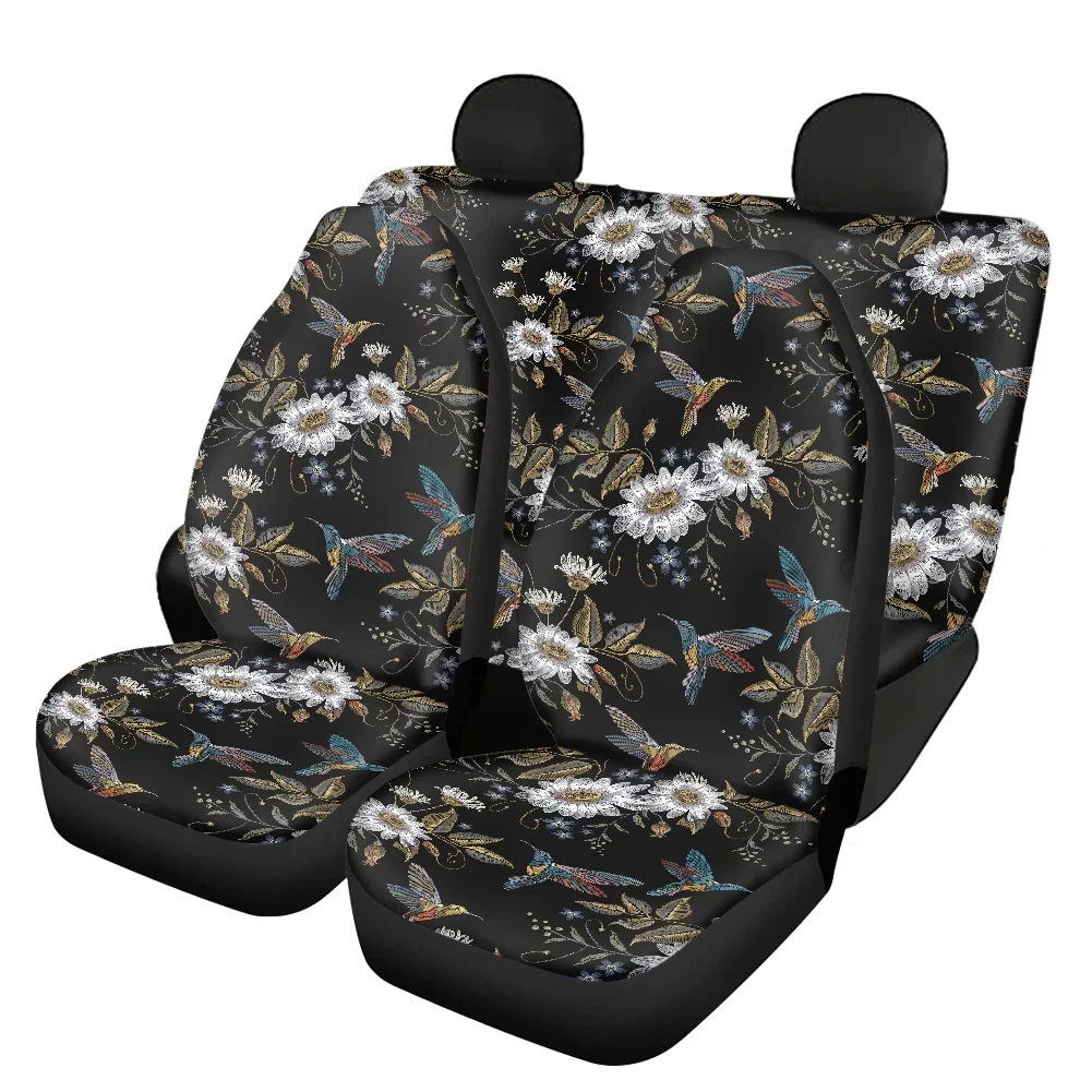 Pretty Bohemian Hummingbird Pattern Car Seat Cover Car Universal Front and Rear Seat Covers Heavy-Duty Nonslip Vehicles Seat