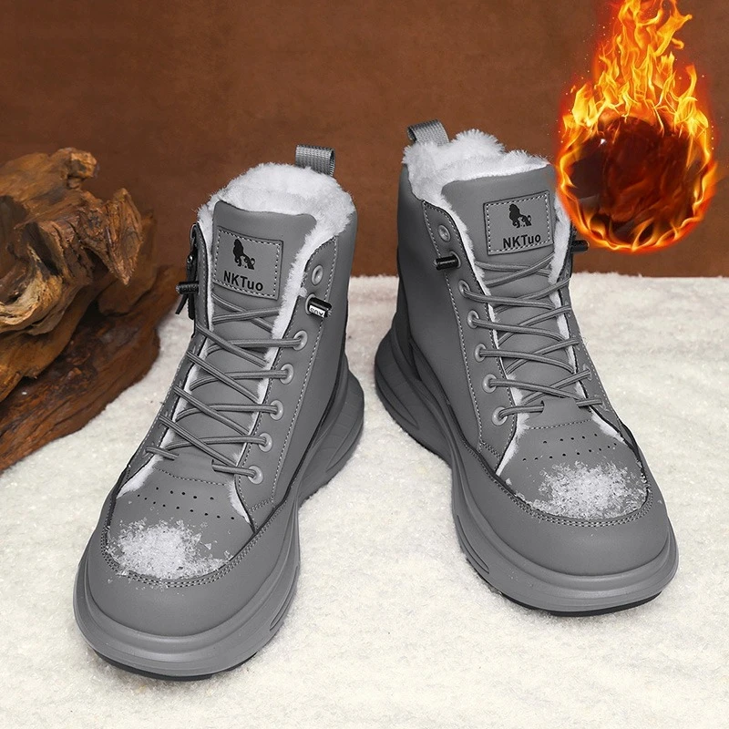 Winter Mens Warm Ankle Boots Fashion Versatile Black Leather Shoes Outdoor Non-slip Sneakers for Man Motocycle Snows Boots Botas