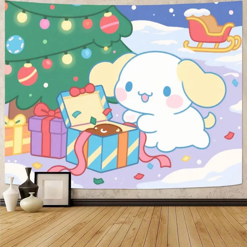 

Рождественский гобелен Kawaii Cinnamoroll, 1 шт., подарочный настенный рисунок с милой собакой, рождественский декор праздничной комнаты, полиэстер для спальни, гостиной