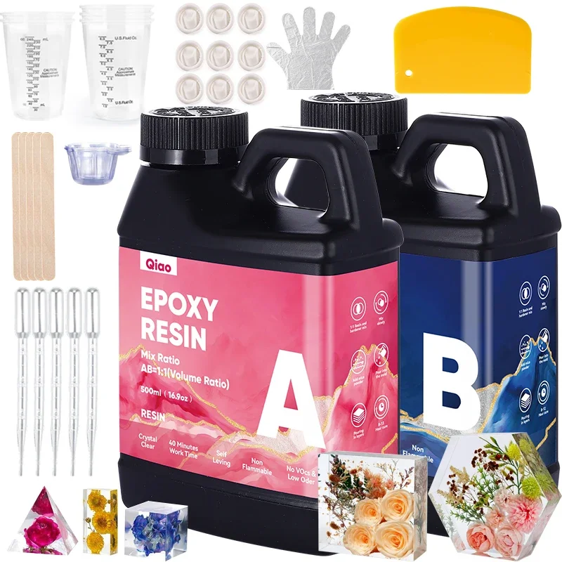 Easy Mixing Epoxy Resin Kit Crystal Transparent, Fast Setting Epoxy Resin for DIY Art, Wood Finishing, Coating & Mold Casting