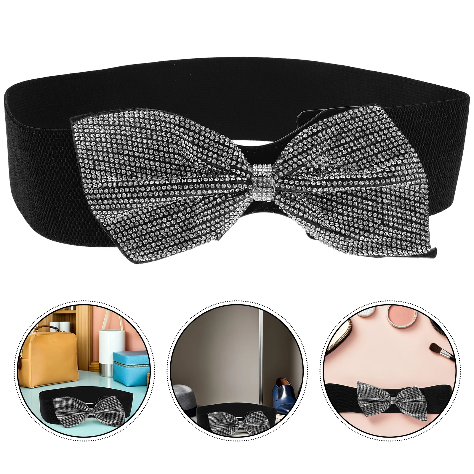 

Elegant Rhinestone Bow For Women Wide Stretchy Elastic Waistband Dressy Waist Belt Body Shaping Bowknot Wide Waist Belt Ladies