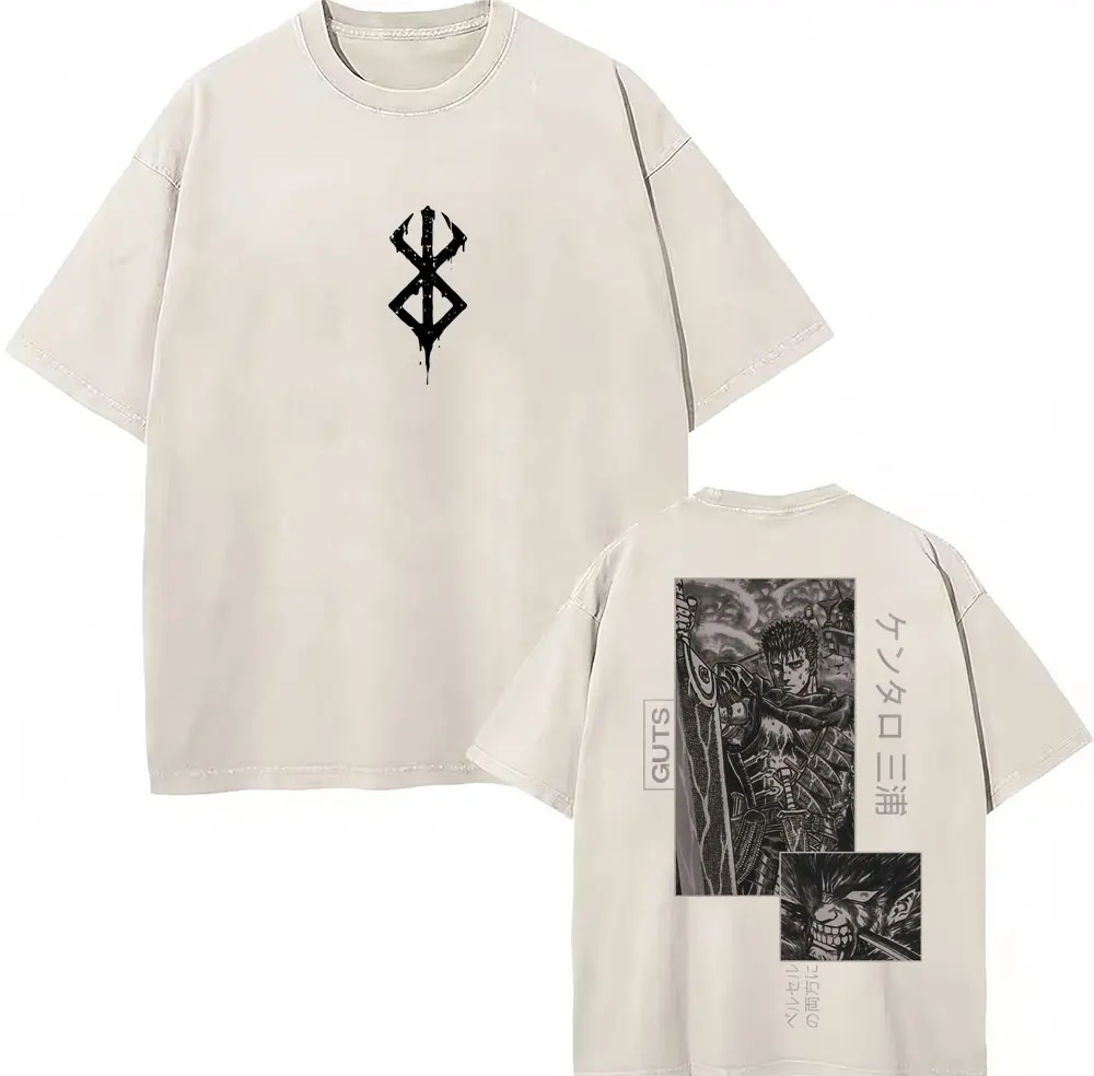 Anime Berserk Guts Vintage Washed T Shirts Harajuku Manga Gatsu Griffith Zodd Summer T-shirts Men Women Cotton Casual Loose Tees