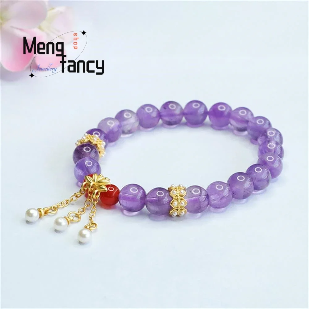 

Natural Amethyst Exquisite Bracelet Red Agate Lotus Flower Tassel String High-grade Elegant Fashion Luxury Jewelry Holiday Gifts