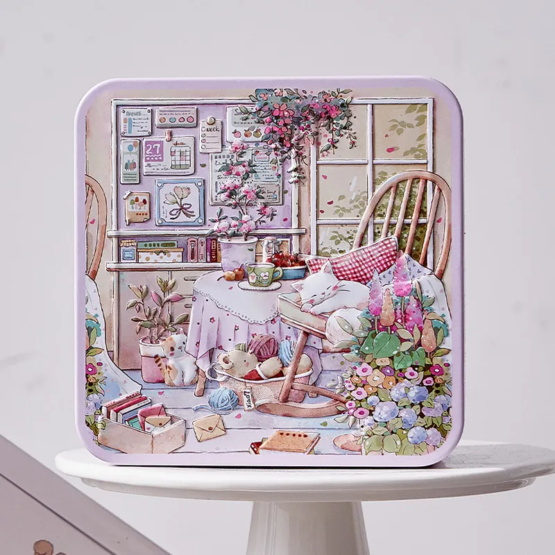 

3D Relief Original Christmas Candy Storage Tin Box Small Square Metal Biscuit Organizer Container for Wedding Packaging Gift Box