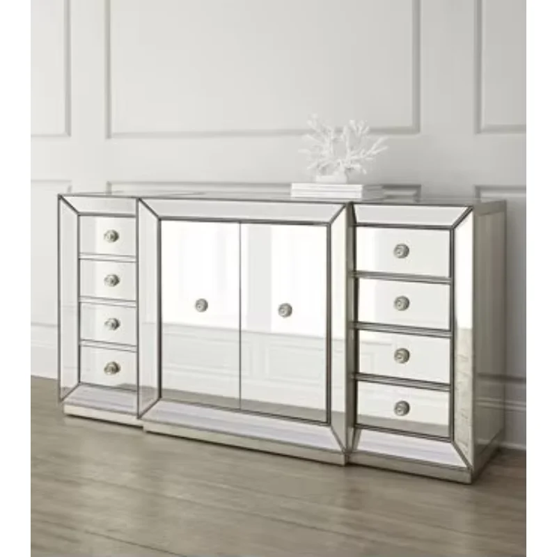 

American multifunctional sideboard, antique porch cabinet, mirror door cabinet, glass furniture storage cabinet