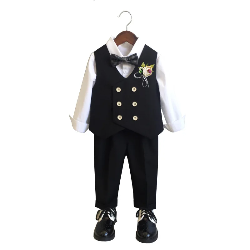 Children Formal Tuxedo Suit Flower Boys Wedding Dress Kids 1 Year Birhtday Photograph Suit Children Performance Party Costume