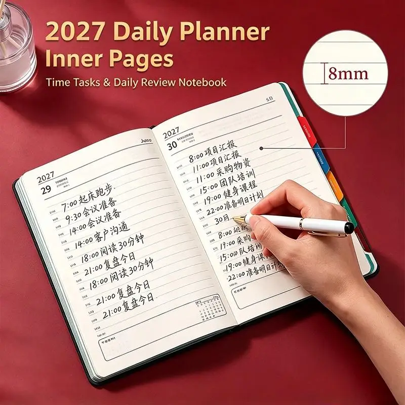 2027 A5 Yearly Schedule Planner Premium Faux Leather Cover Color Coded Monthly Tabs for Business Office Work Time Organizing