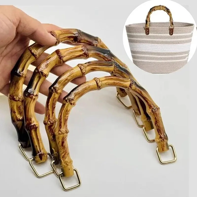 

New D Shape Round Bamboo Bag Wood Handles Handcrafted Vintage Handbag Replace Straps DIY Bag Accessories Natural Woden Handles